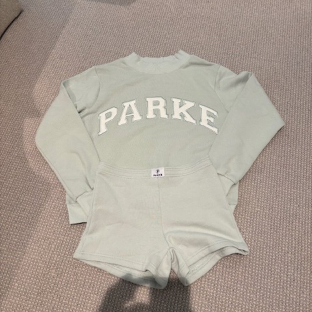 NEW Parke Varsity Mockneck and Mini Sweatshorts in Something Blue S/M